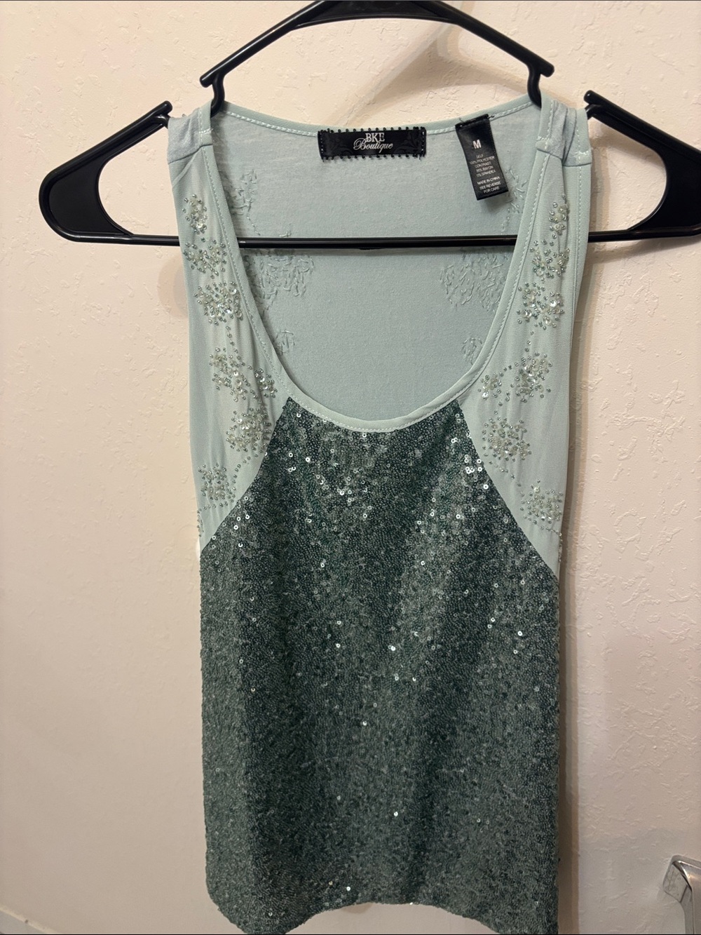 BKE Mint Green Sequin Embellished Tank